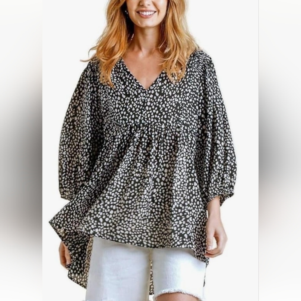 Umgee Black & White Tunic Top Size Small